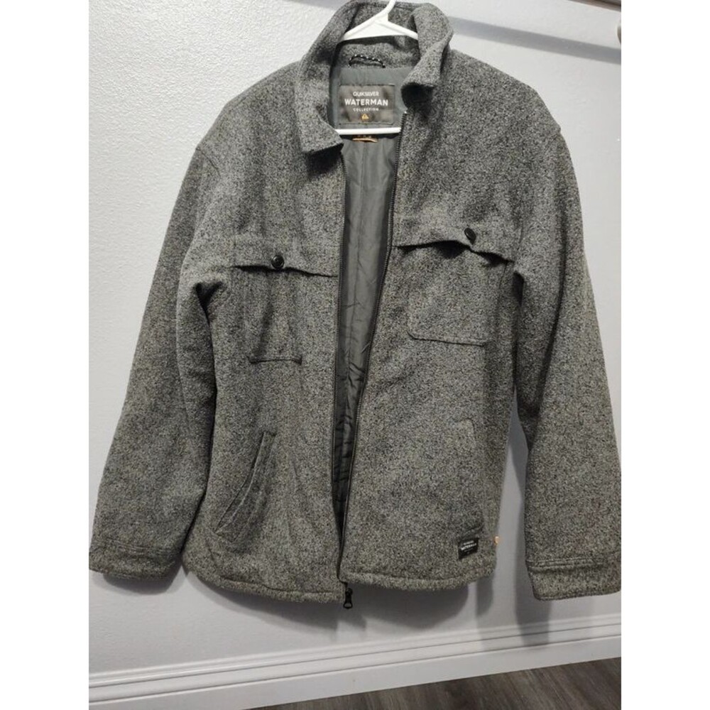 Quiksilver Waterman Men's M Full Zip Fleece Jacket Charcoal Gray Excellent